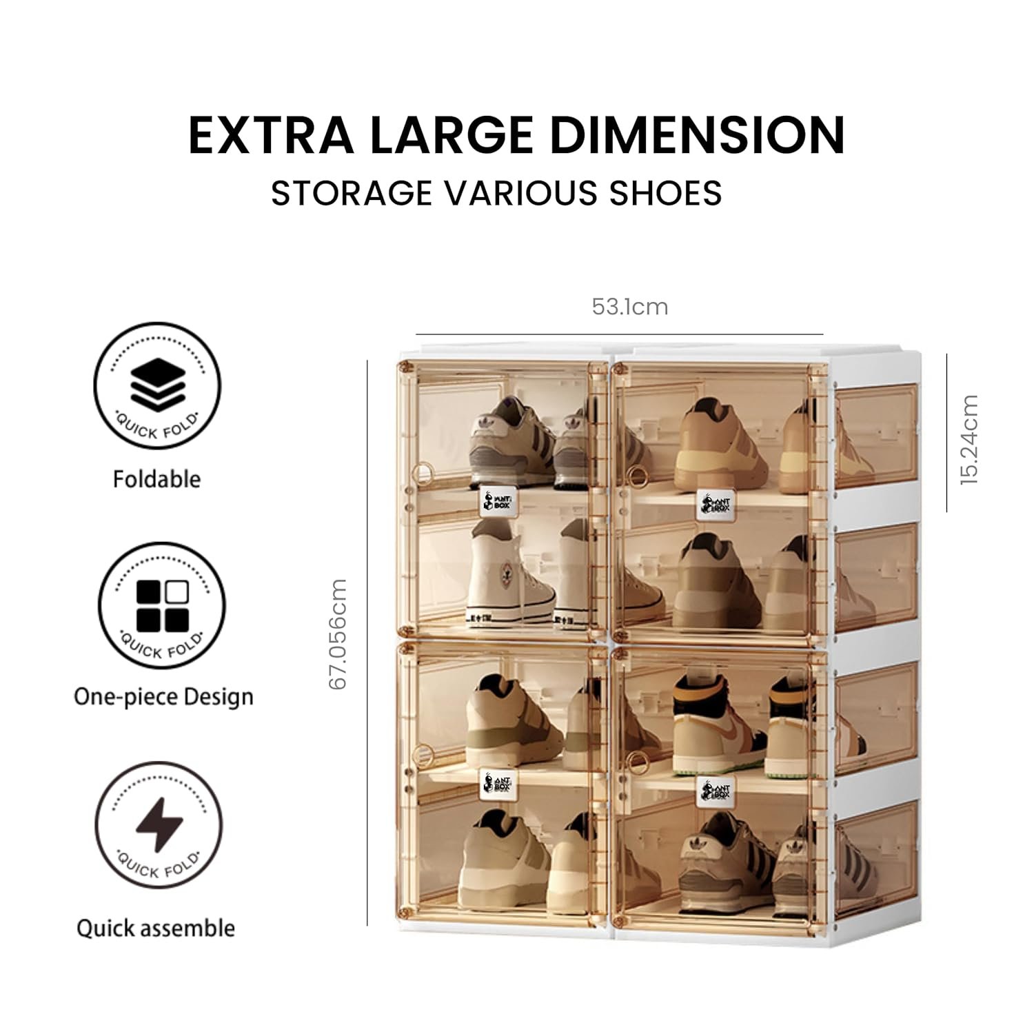 ANTBOX Shoe Storage Box with Transparent Doors and Sides (8 Pairs, 4-Doors) | Shoe Organizer, Plastic Shoes Rack for Home Improvement | Waterproof Shoe Rack Cover | Closet Organizer, Sneaker Box - Image 5