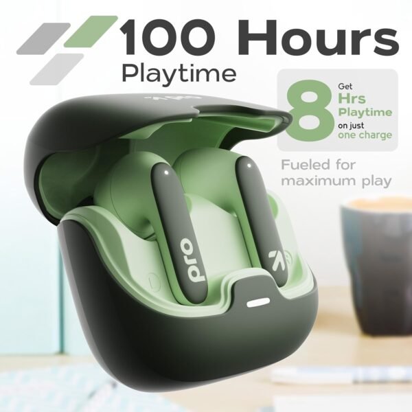 Boult GOBOULT Z40 Pro with 100H Playtime, Quad Mic ENC, 45ms Low Latency Gaming, Premium Rubber Grip Case, 13mm Bass Drivers, Made in India TWS Truly Wireless in Ear Earbuds (Jungle), Green - Image 4