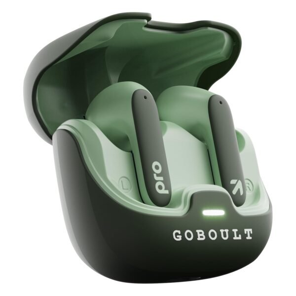 Boult GOBOULT Z40 Pro with 100H Playtime, Quad Mic ENC, 45ms Low Latency Gaming, Premium Rubber Grip Case, 13mm Bass Drivers, Made in India TWS Truly Wireless in Ear Earbuds (Jungle), Green