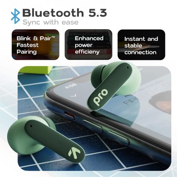 Boult GOBOULT Z40 Pro with 100H Playtime, Quad Mic ENC, 45ms Low Latency Gaming, Premium Rubber Grip Case, 13mm Bass Drivers, Made in India TWS Truly Wireless in Ear Earbuds (Jungle), Green - Image 5