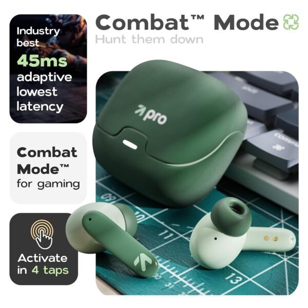 Boult GOBOULT Z40 Pro with 100H Playtime, Quad Mic ENC, 45ms Low Latency Gaming, Premium Rubber Grip Case, 13mm Bass Drivers, Made in India TWS Truly Wireless in Ear Earbuds (Jungle), Green - Image 9