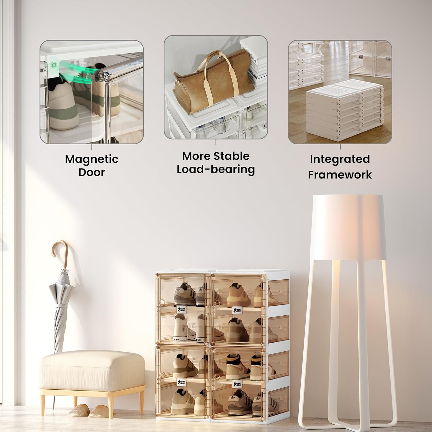 ANTBOX Shoe Storage Box with Transparent Doors and Sides (8 Pairs, 4-Doors) | Shoe Organizer, Plastic Shoes Rack for Home Improvement | Waterproof Shoe Rack Cover | Closet Organizer, Sneaker Box - Image 3