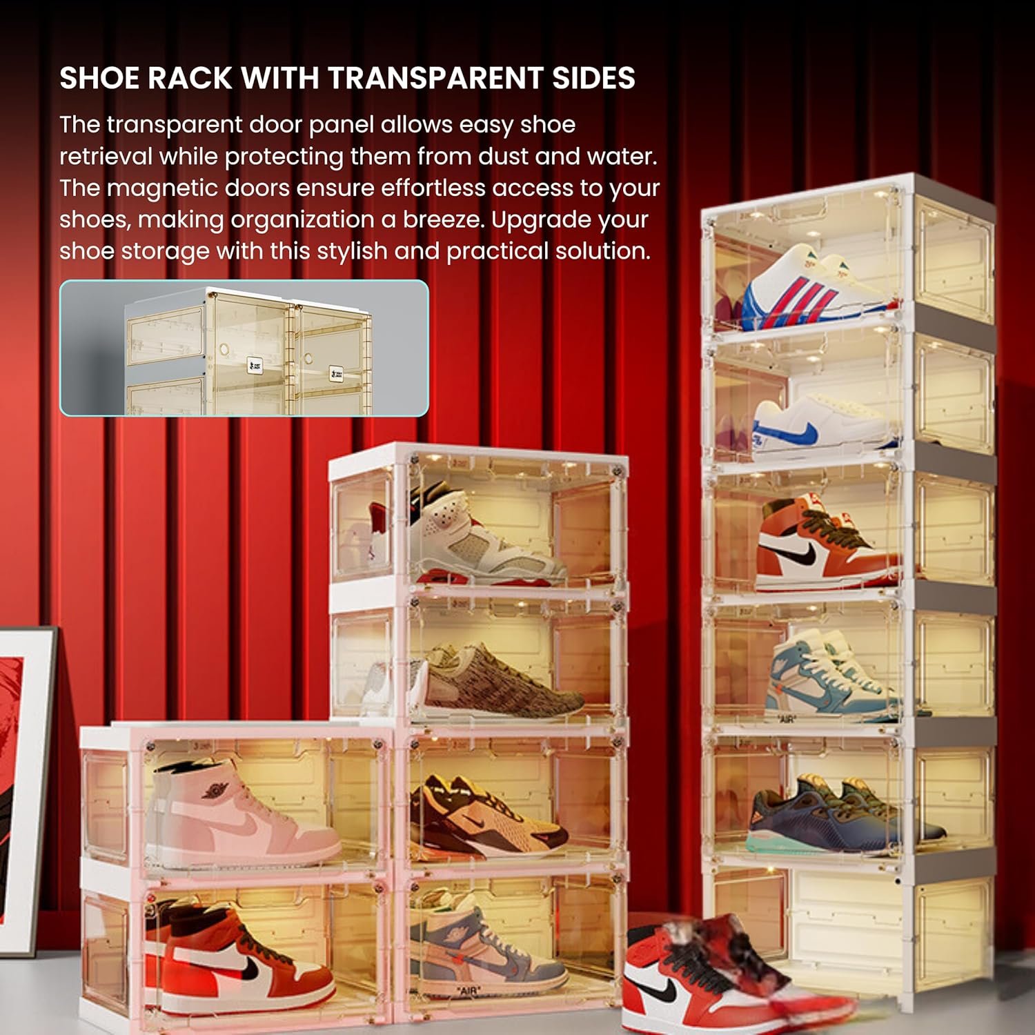 ANTBOX Shoe Storage Box with Transparent Doors and Sides (8 Pairs, 4-Doors) | Shoe Organizer, Plastic Shoes Rack for Home Improvement | Waterproof Shoe Rack Cover | Closet Organizer, Sneaker Box - Image 4