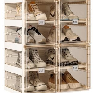 ANTBOX Shoe Storage Box with Transparent Doors and Sides (8 Pairs, 4-Doors) | Shoe Organizer, Plastic Shoes Rack for Home Improvement | Waterproof Shoe Rack Cover | Closet Organizer, Sneaker Box